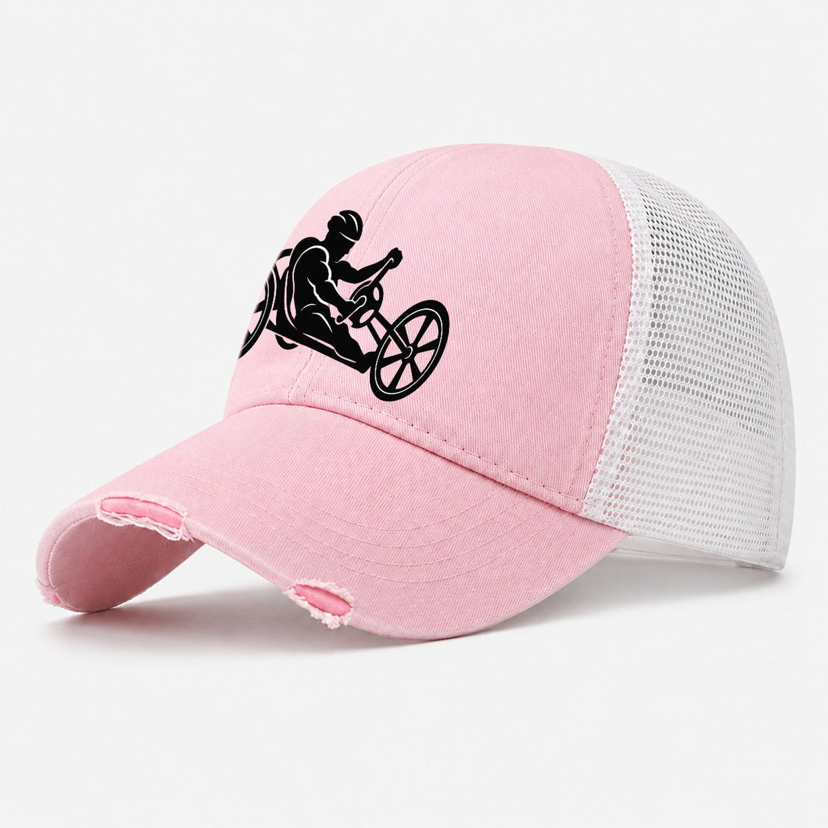 Handcycle Racer Cycling Life Washed Trucker Hat – Light Pink
