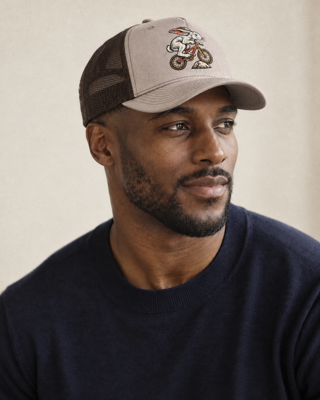 Model wearing the cap