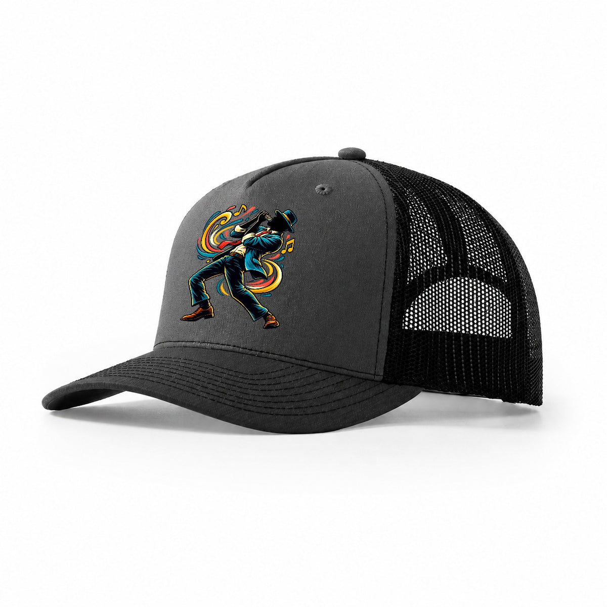 Harmonica Icon Music Instruments Trucker Hat – Dark Grey Black