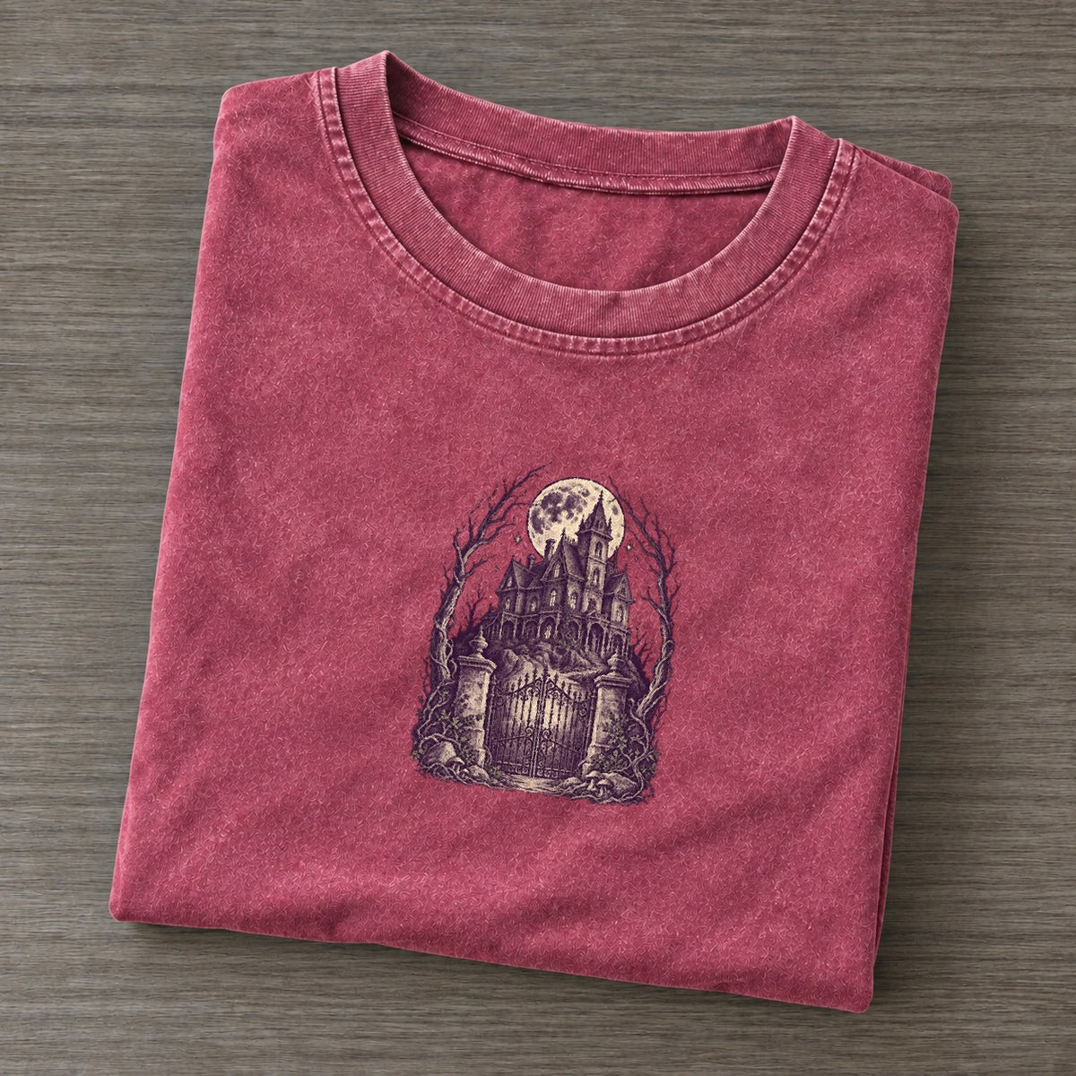 Haunted Mansion On The Hill Midnight Haunt Vintage T-shirt – Raspberry