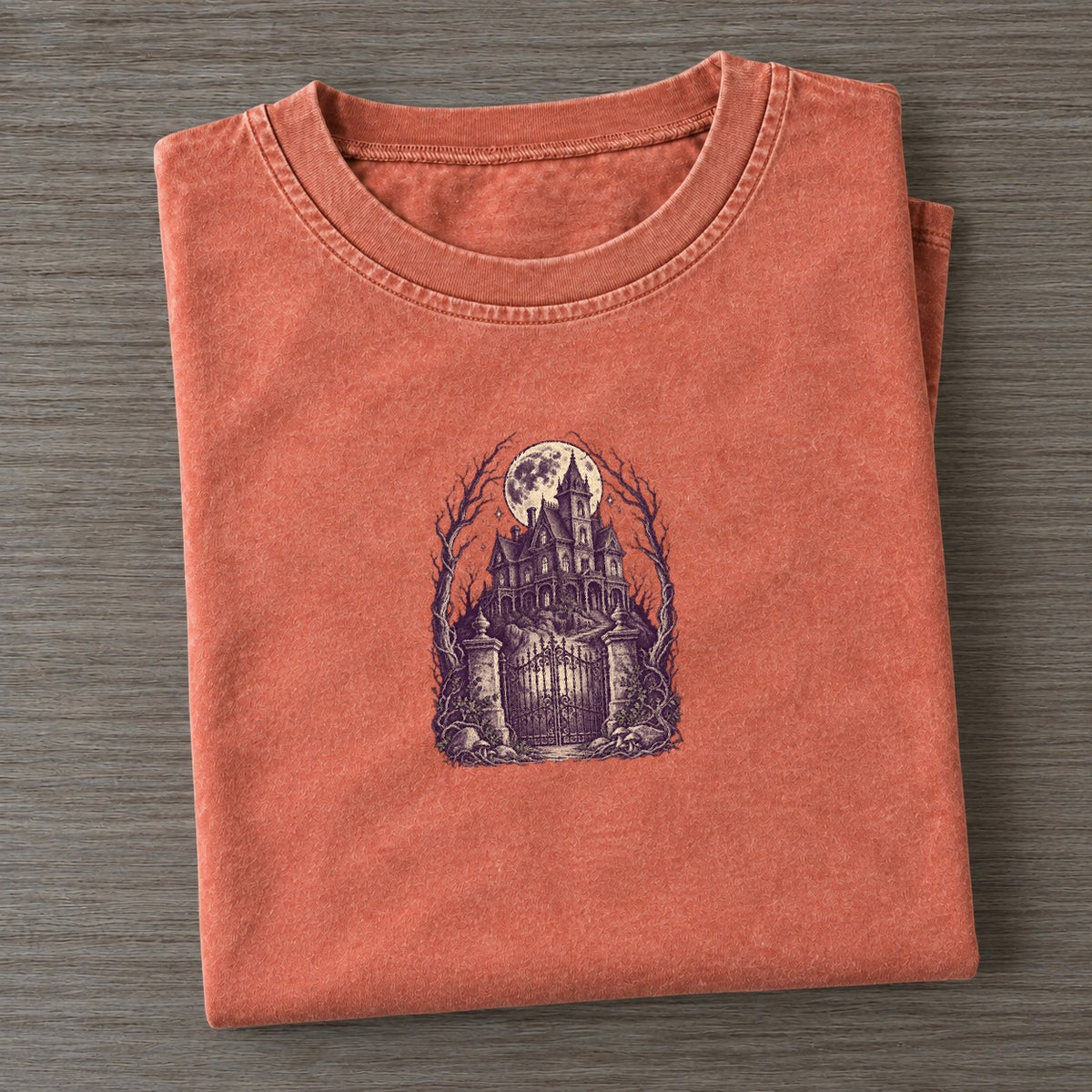 Haunted Mansion On The Hill Midnight Haunt Vintage T-shirt – Terracotta