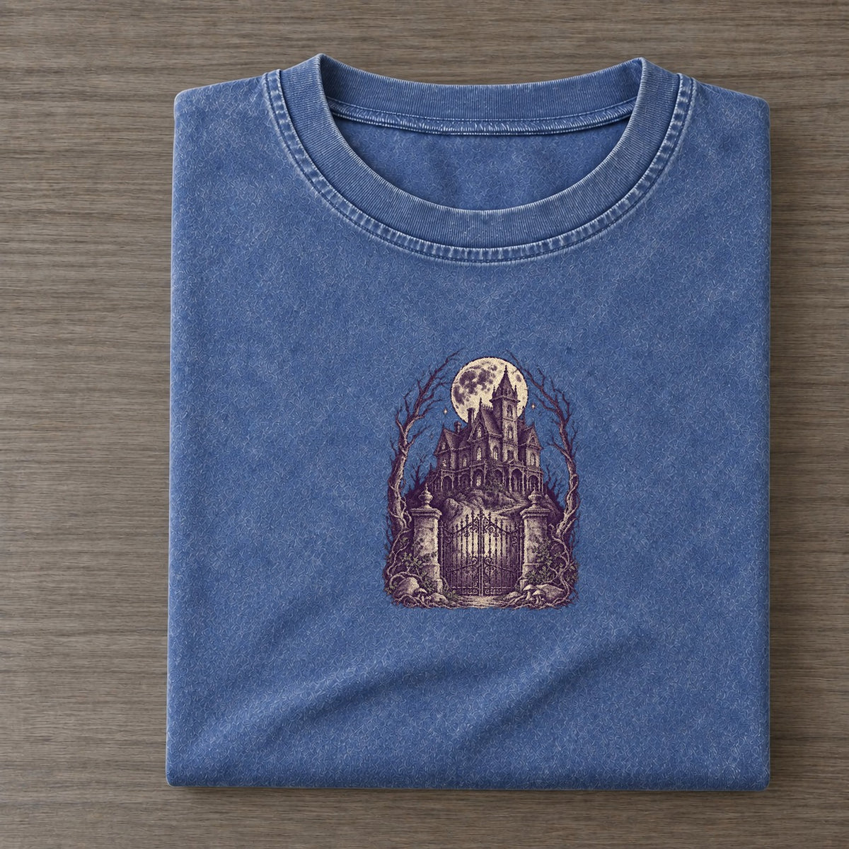 Haunted Mansion On The Hill Midnight Haunt Vintage T-shirt – Washed Blue