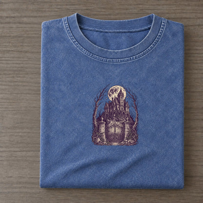 Haunted Mansion On The Hill Midnight Haunt Vintage T-shirt – Washed Blue