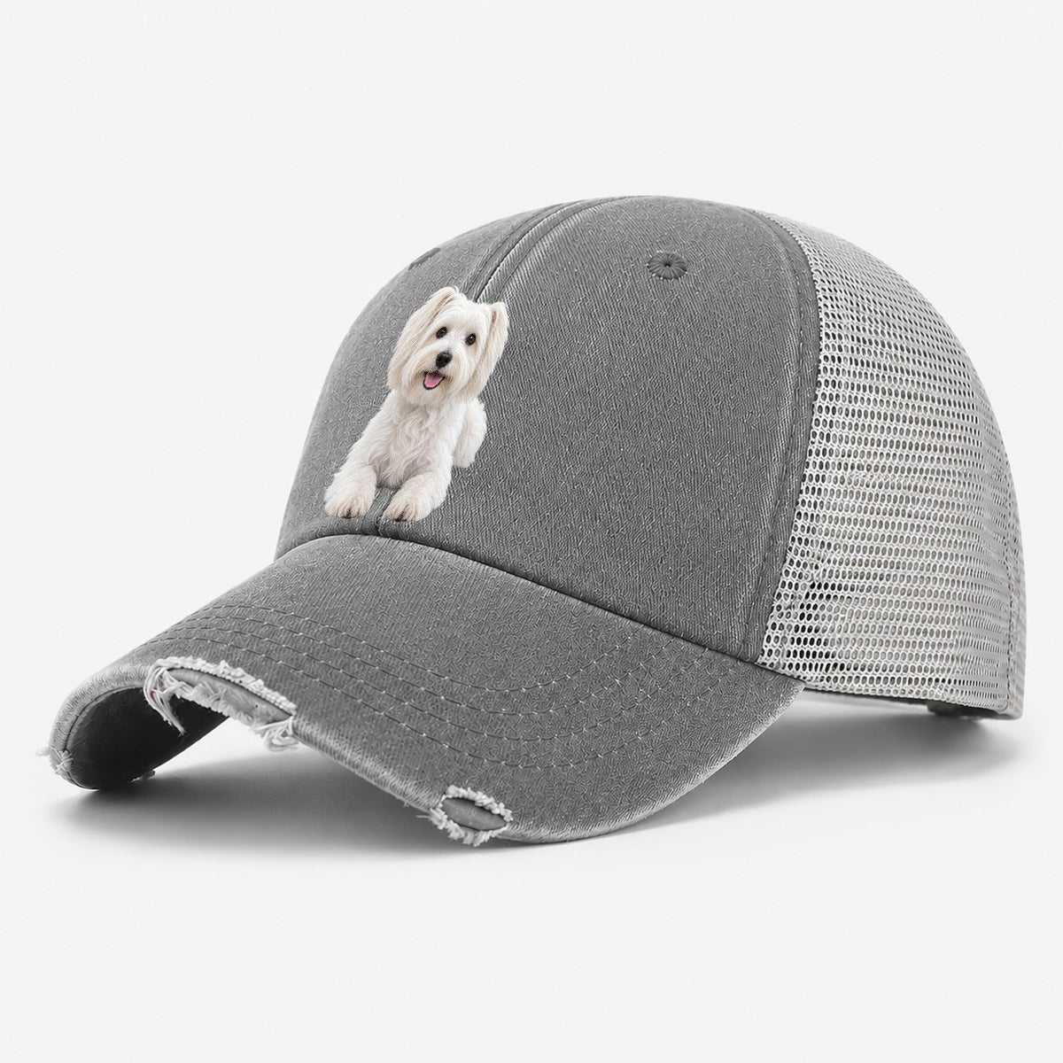 Havanese Sitting Top Breeds Washed Trucker Hat – Grey