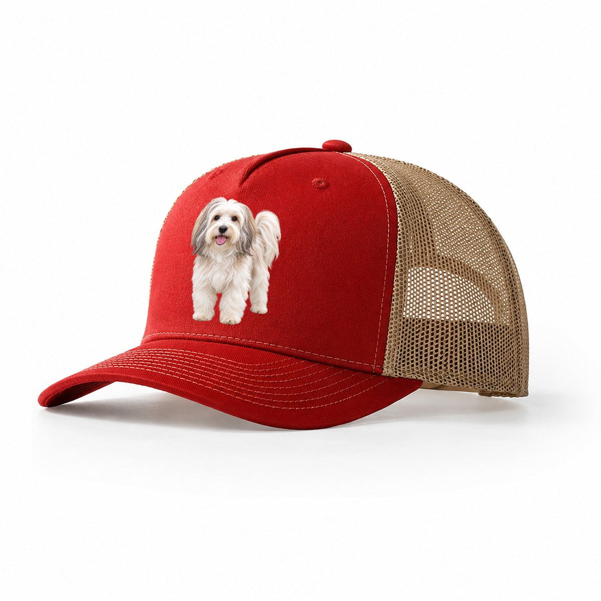 Havanese Standing Top Breeds Trucker Hat – Red Khaki