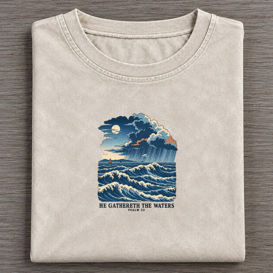 He Gathereth The Waters The Great Deep Vintage T-shirt – Off White
