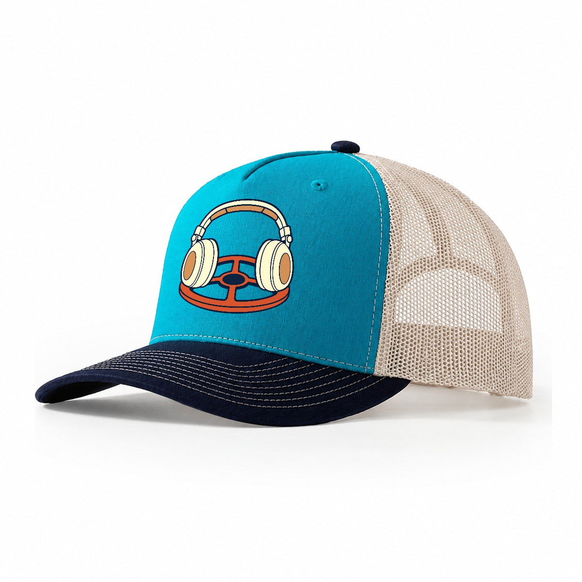 Headphones On The Coil Treasure Hunting Trucker Hat – Teal Navy