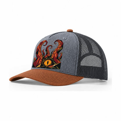 Kraken Tentacles Rising Trucker Hat – Heather Grey Rust Charcoal