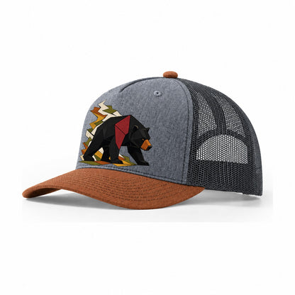 Bear Side Profile Trucker Hat – Heather Grey Rust Charcoal