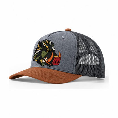 Wild Boar Tusks Profile Trucker Hat – Heather Grey Rust Charcoal