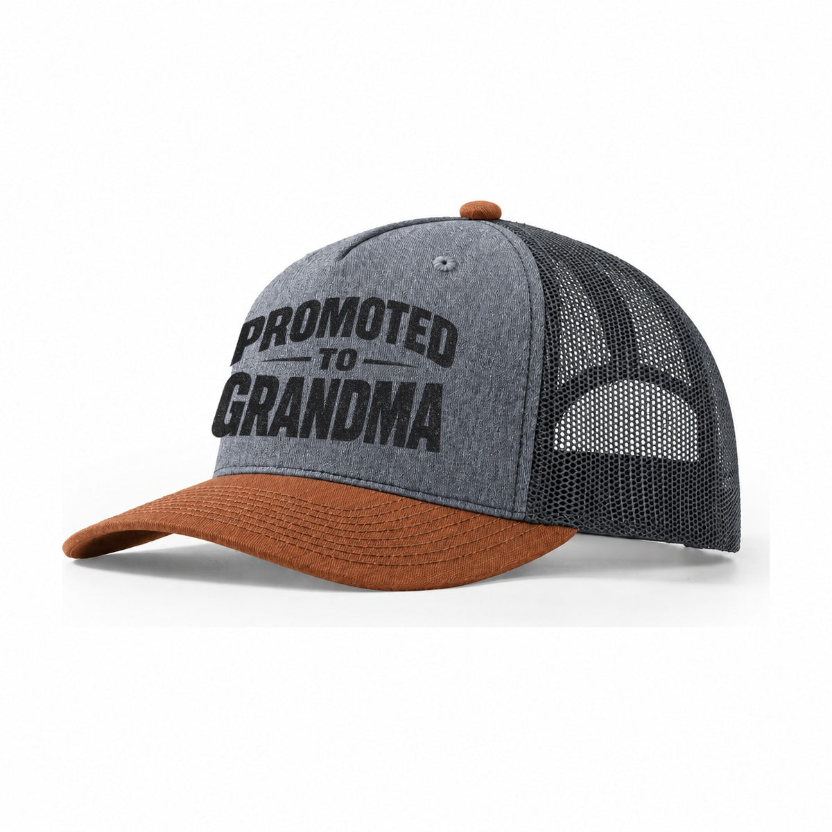 Promoted Grandma Trucker Hat – Heather Grey Rust Charcoal