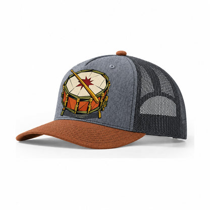 Snare Drum Close Up Trucker Hat – Heather Grey Rust Charcoal