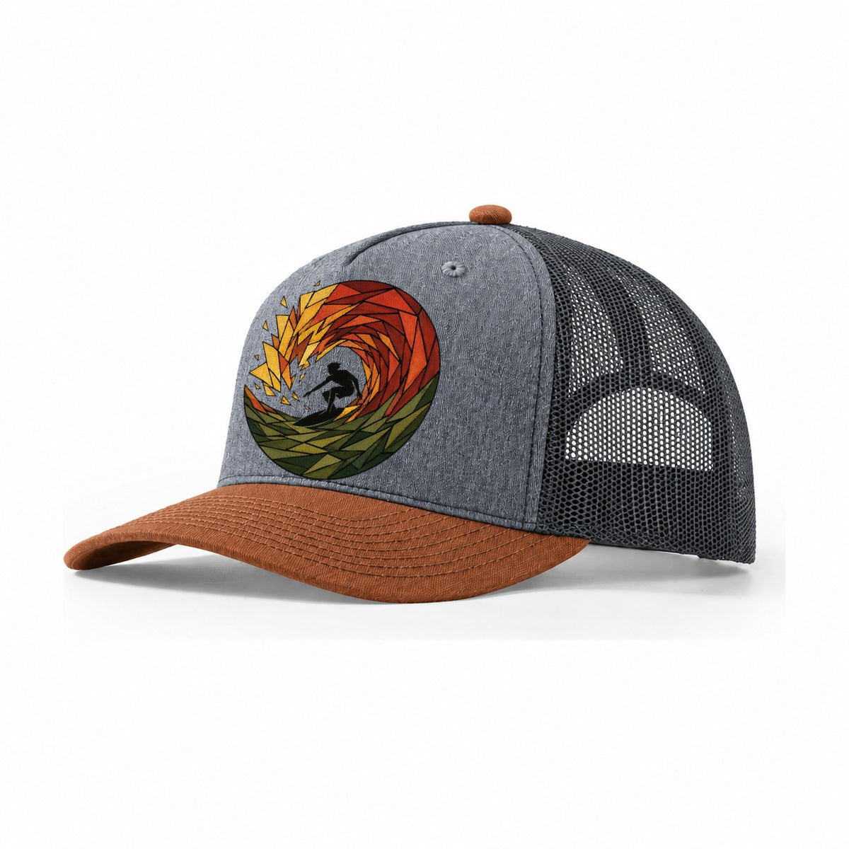 Surfer Barrel Trucker Hat – Heather Grey Rust Charcoal