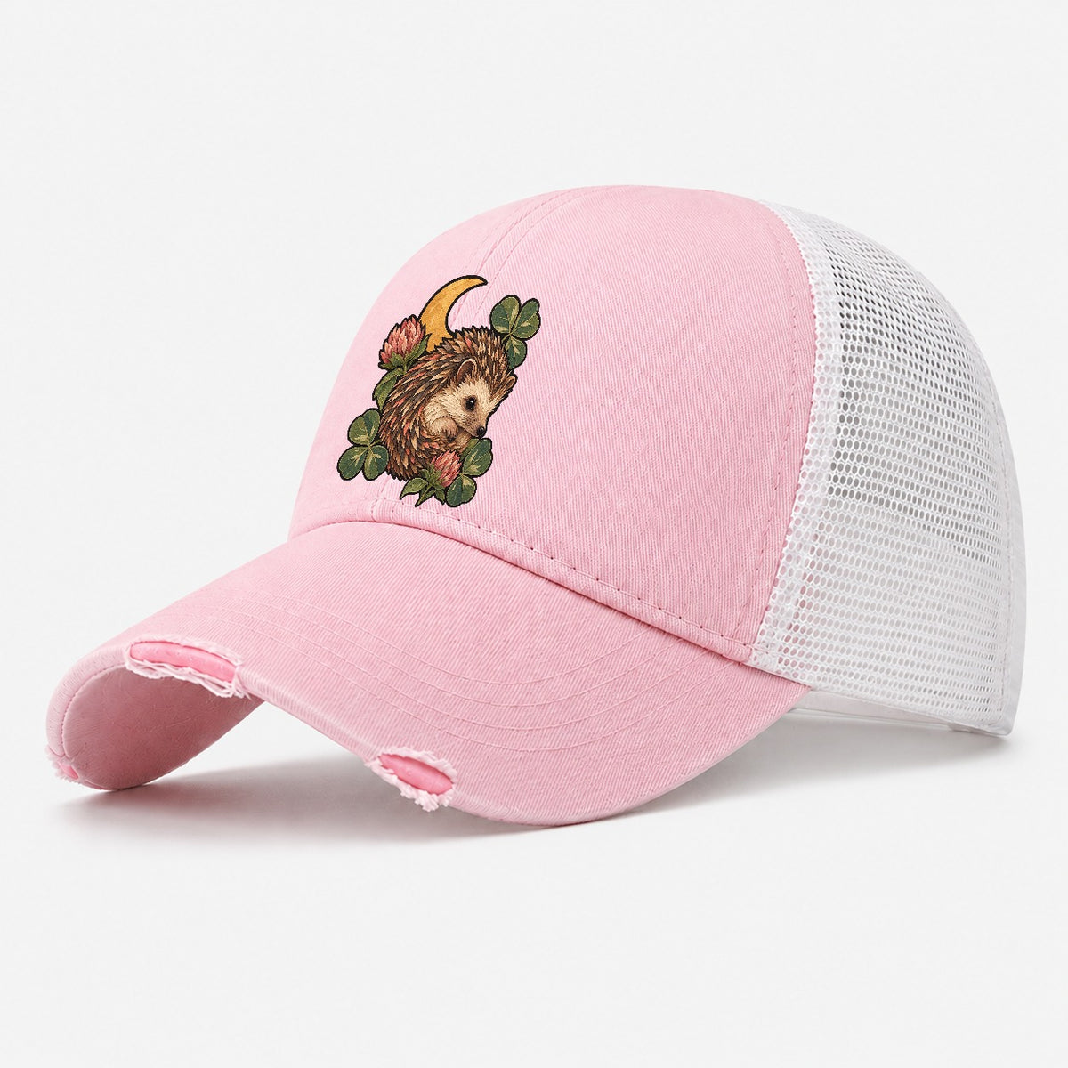 Hedgehog Moon Clover Gentle Wild Washed Trucker Hat – Light Pink