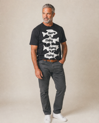 Here Fishy Fishy Fishy Classic T-shirt – studio model photo