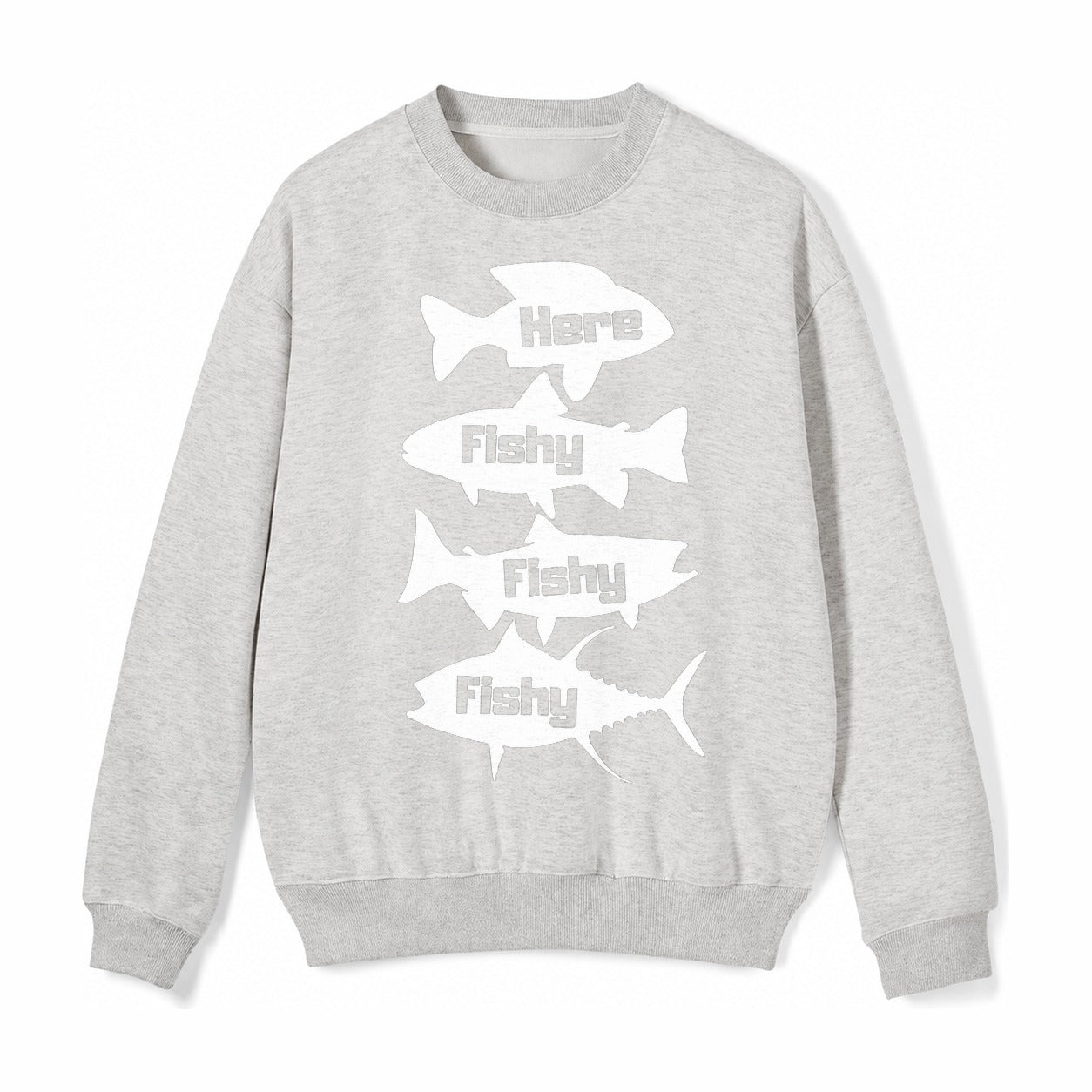 Here Fishy Fishy Fishy Fleece Sweatshirt – light-gray
