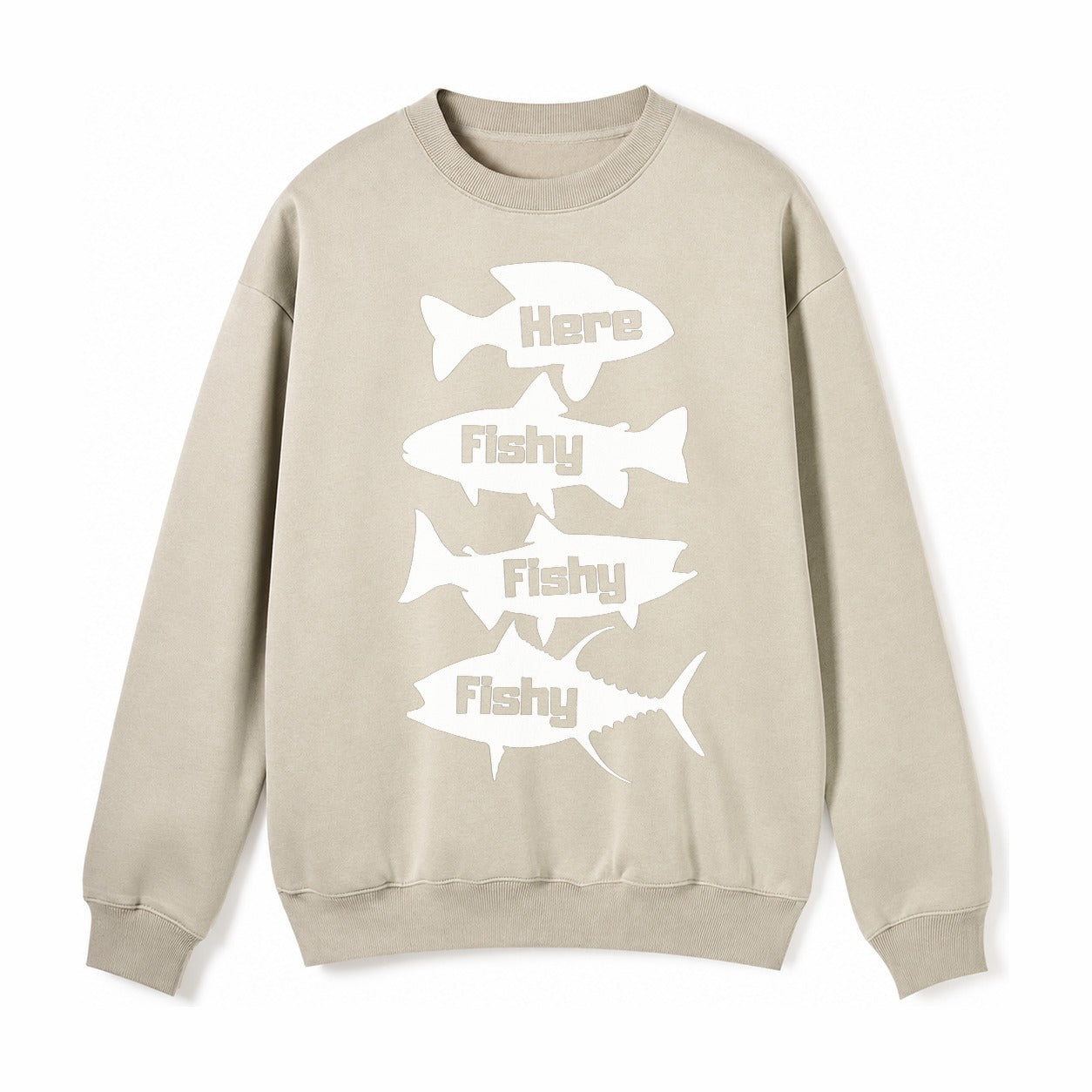 Here Fishy Fishy Fishy Fleece Sweatshirt – light-khaki