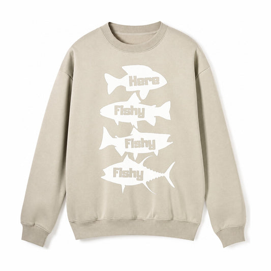 Here Fishy Fishy Fishy Fleece Sweatshirt – light-khaki
