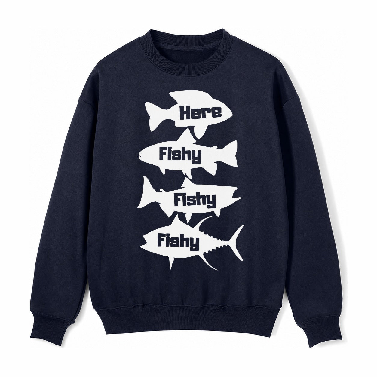 Here Fishy Fishy Fishy Fleece Sweatshirt – navy-blue