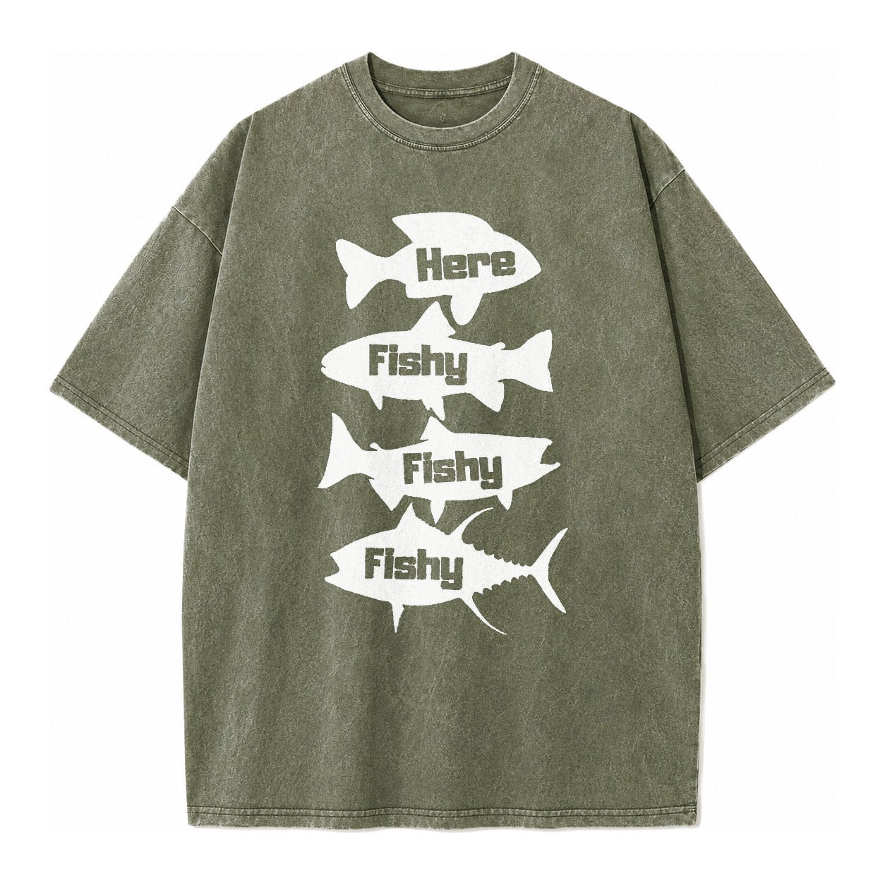Here Fishy Fishy Fishy! Vintage T-shirt – Army Green