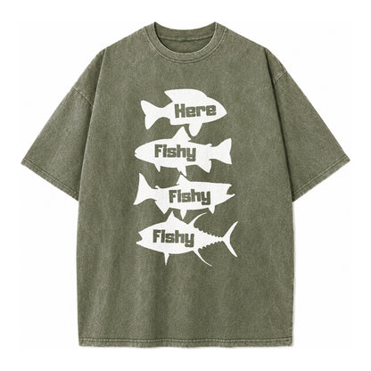 Here Fishy Fishy Fishy! Vintage T-shirt – Army Green