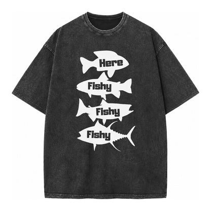 Here Fishy Fishy Fishy! Vintage T-shirt – Black