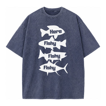 Here Fishy Fishy Fishy! Vintage T-shirt – Blue
