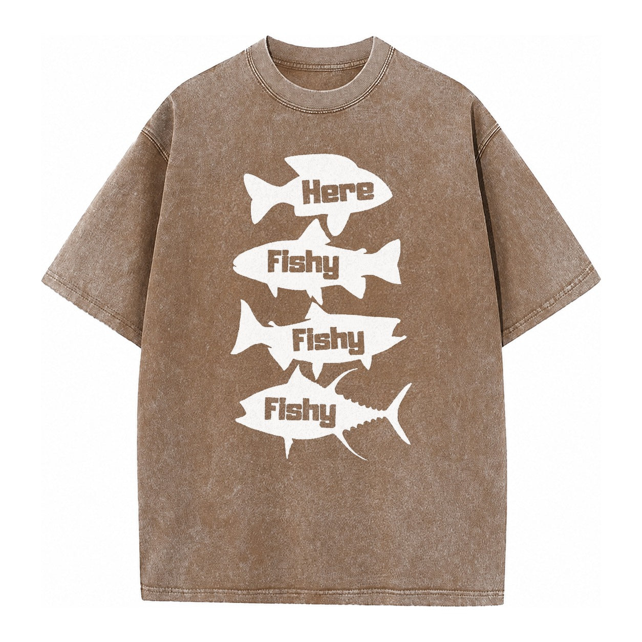 Here Fishy Fishy Fishy! Vintage T-shirt – Brown