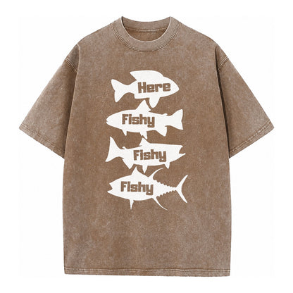 Here Fishy Fishy Fishy! Vintage T-shirt – Brown