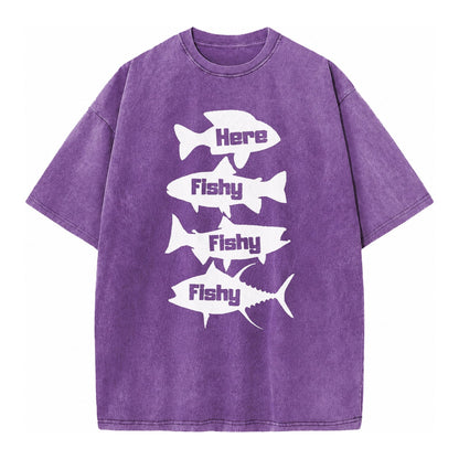 Here Fishy Fishy Fishy! Vintage T-shirt – Purple