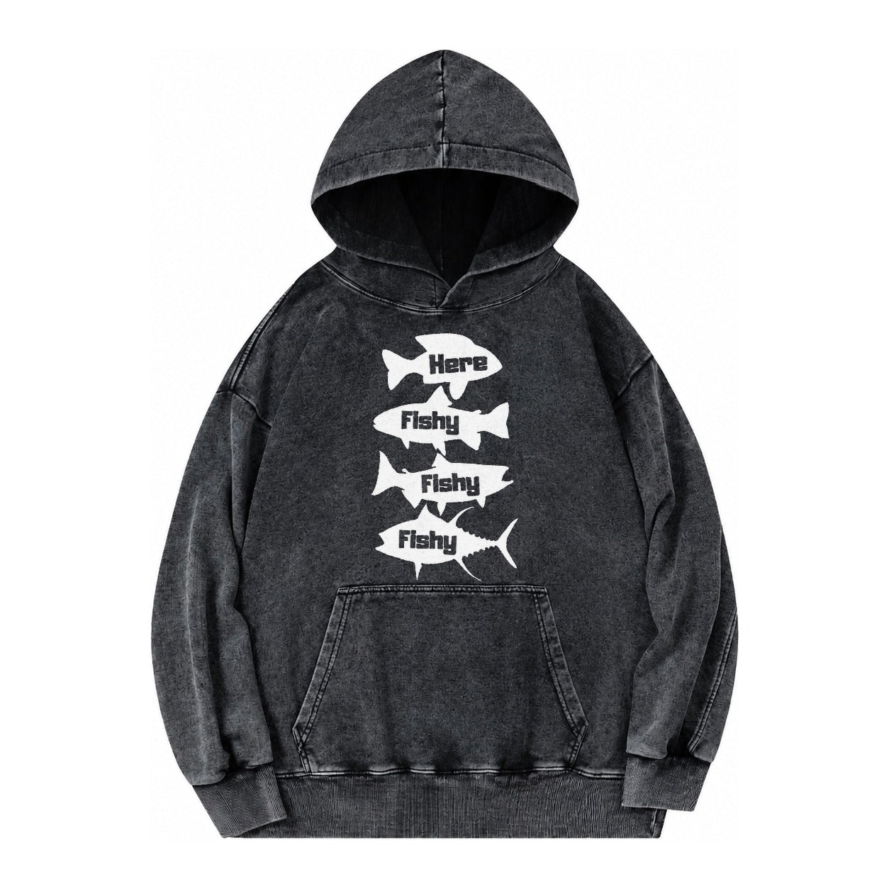 Here Fishy Fishy Fishy Vintage Washed Hoodie – black