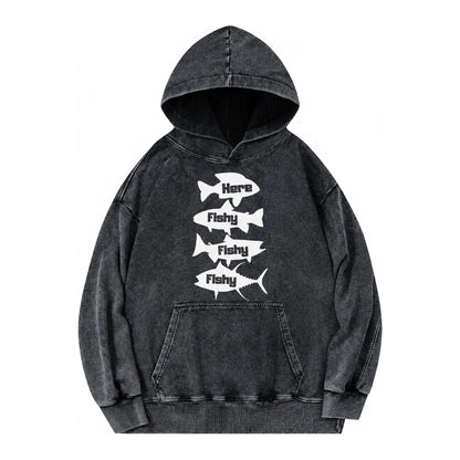 Here Fishy Fishy Fishy Vintage Washed Hoodie – black