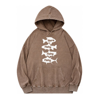 Here Fishy Fishy Fishy Vintage Washed Hoodie – brown