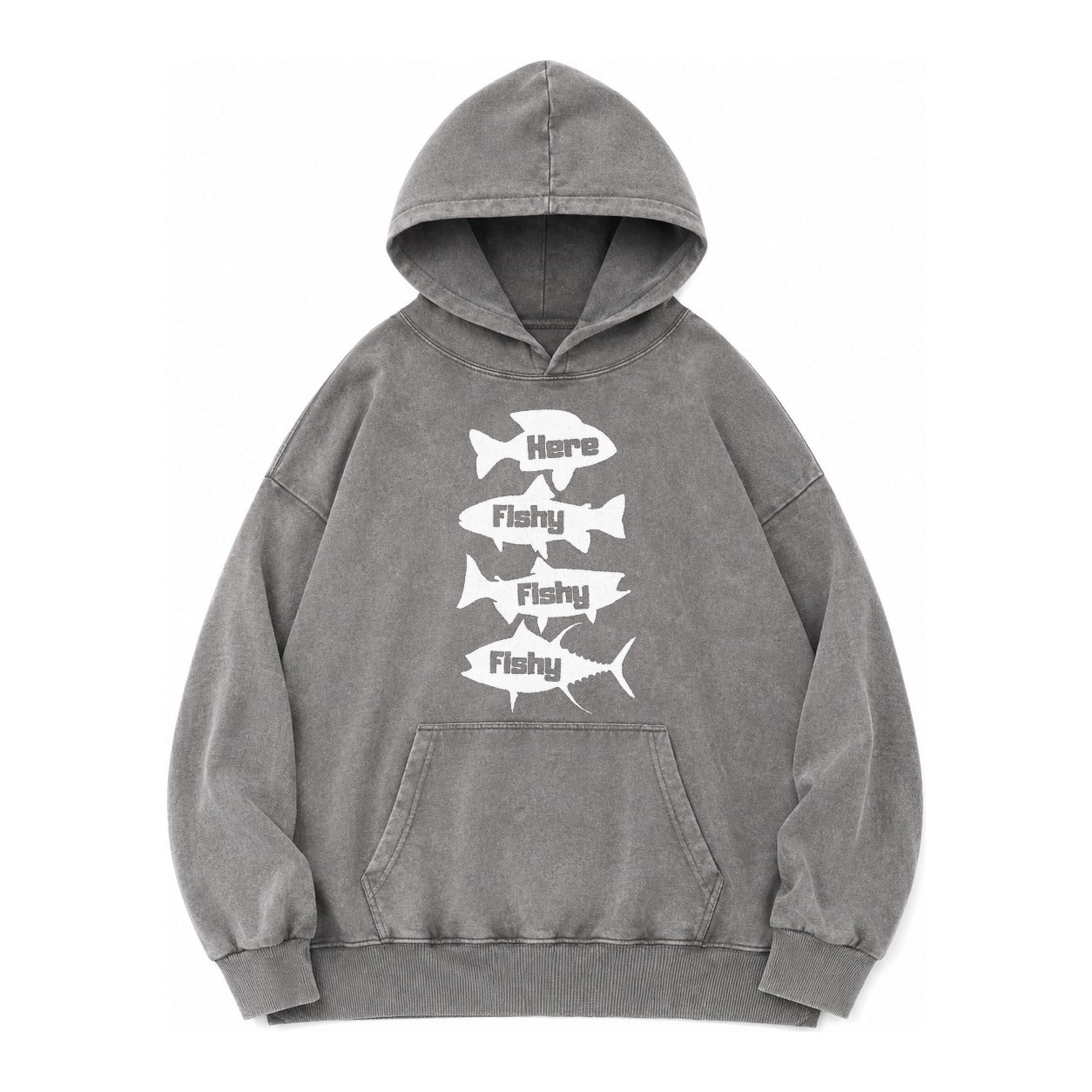 Here Fishy Fishy Fishy Vintage Washed Hoodie – grey