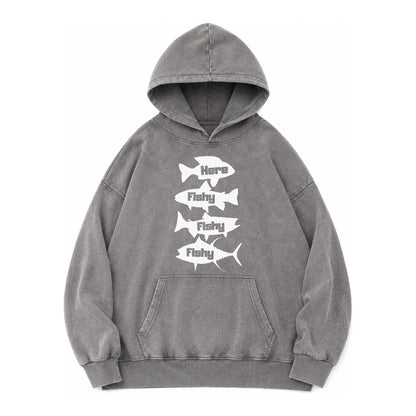 Here Fishy Fishy Fishy Vintage Washed Hoodie – grey