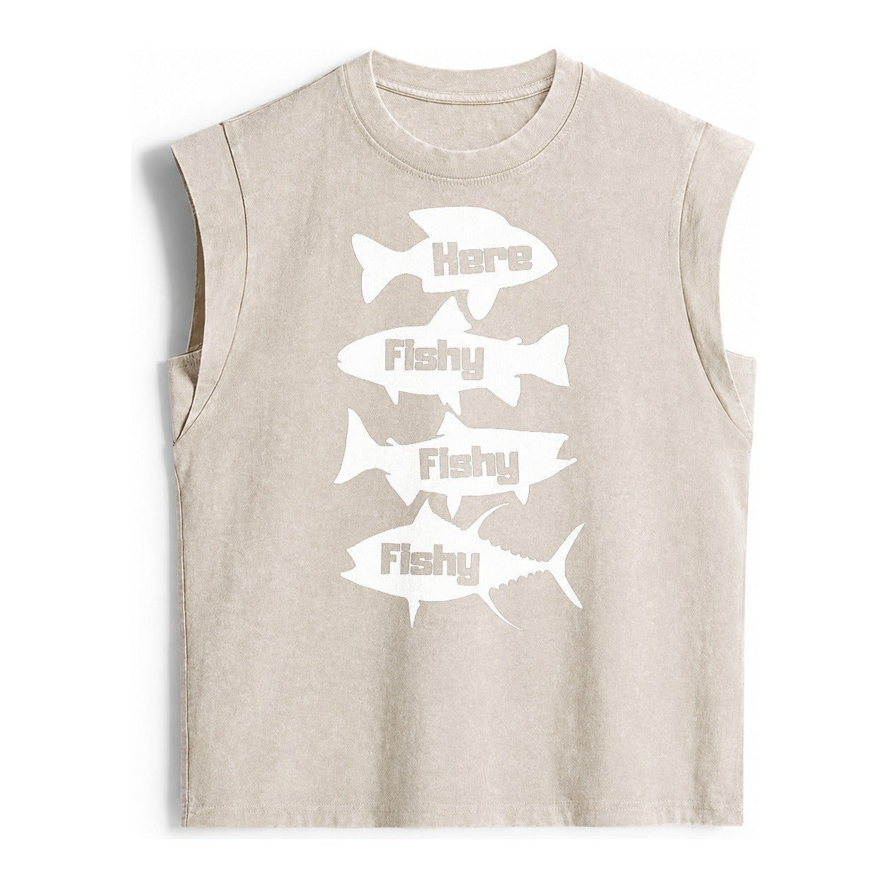 Here Fishy Fishy Fishy Vintage Washed Tank – beige