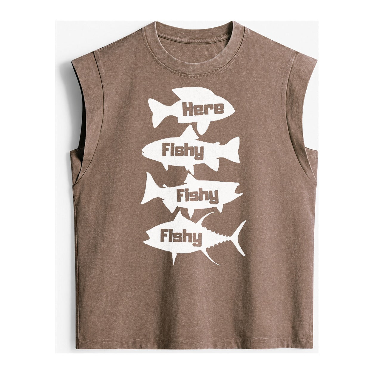 Here Fishy Fishy Fishy Vintage Washed Tank – brown