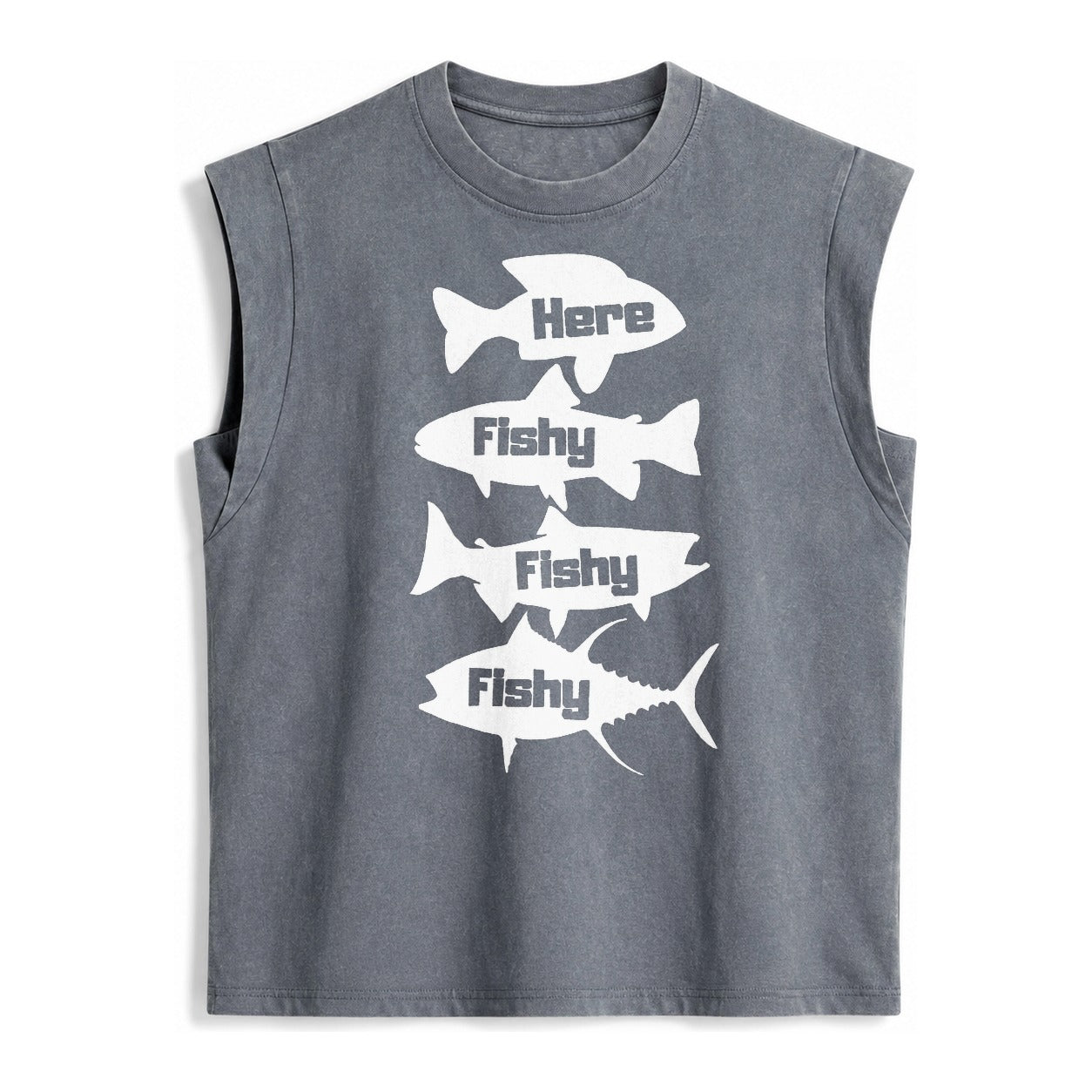 Here Fishy Fishy Fishy Vintage Washed Tank – grey