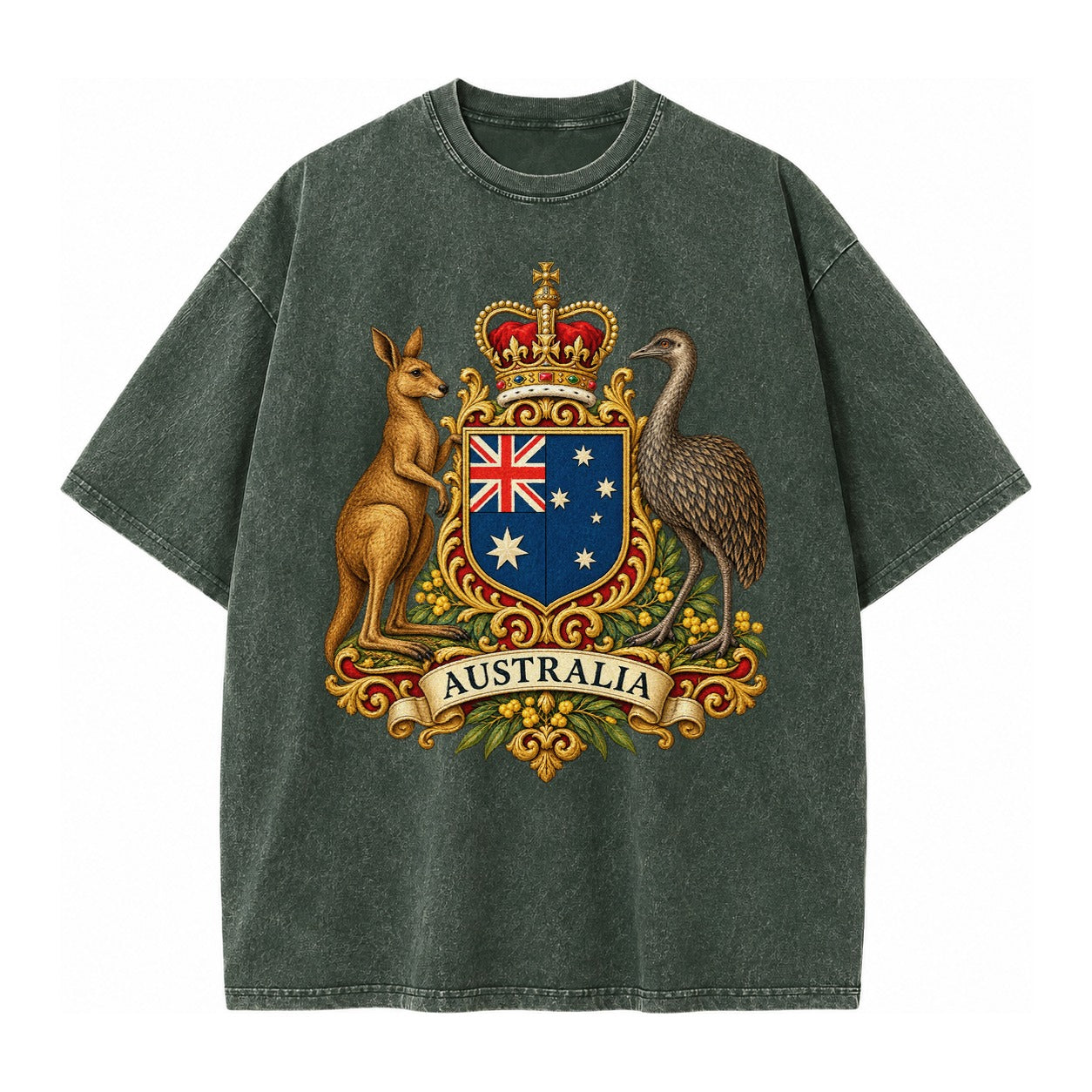Heritage Coat Badge Vintage T-shirt – Forest Mist(Green)