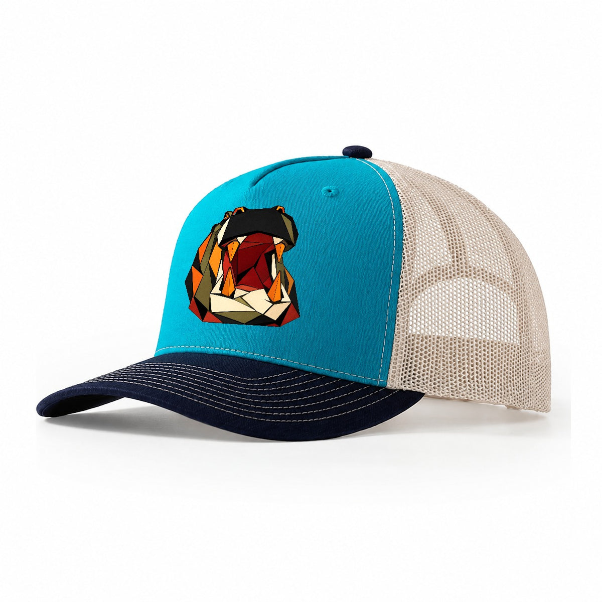 Hippo Yawning Trucker Hat – Teal Navy