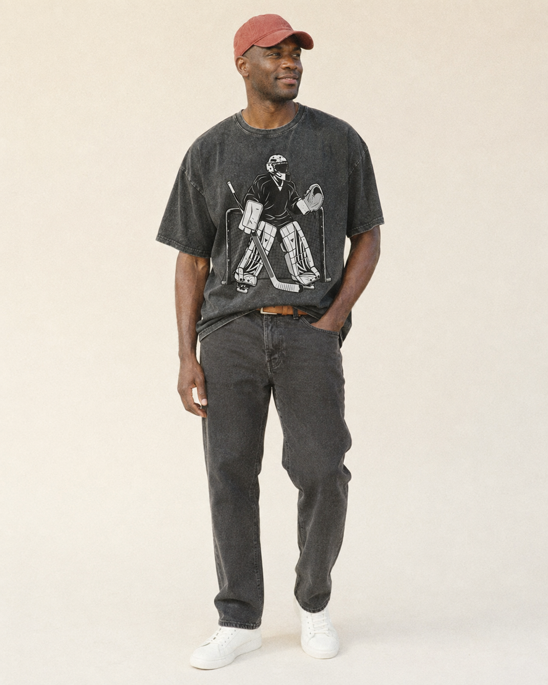 Hockey Goalie Vintage T-shirt – studio model photo
