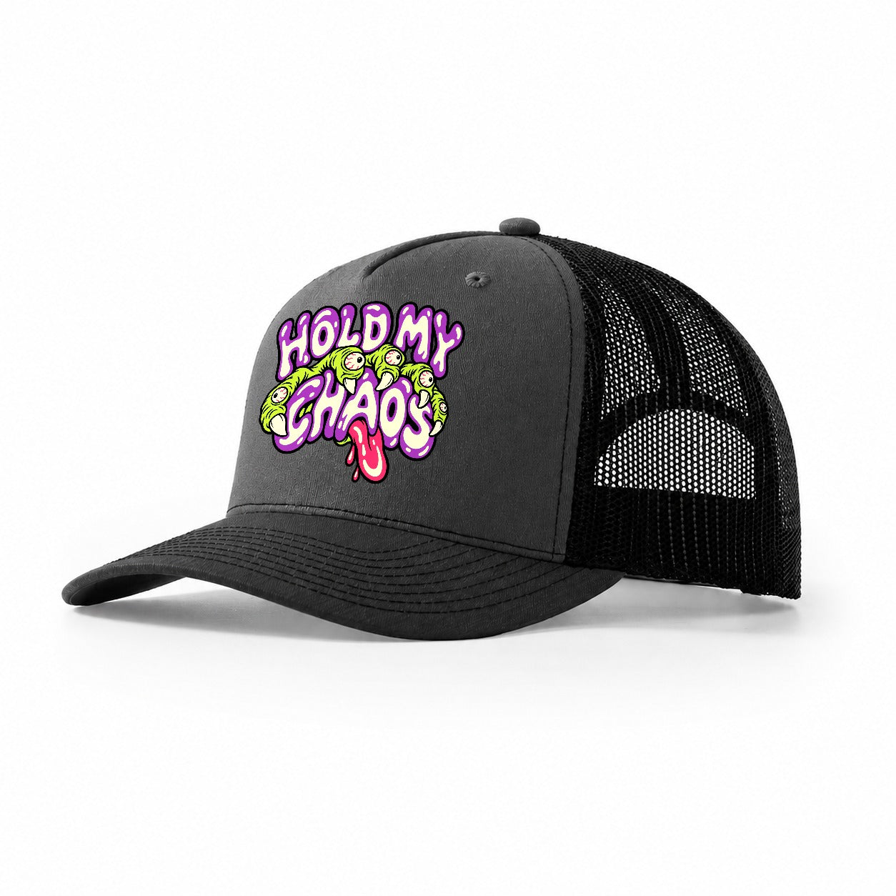 Hold My Chaos Crazy Styles Trucker Hat – Dark Grey Black