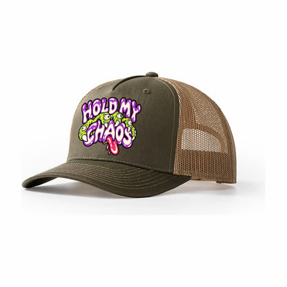 Hold My Chaos Crazy Styles Trucker Hat – Olive Khaki