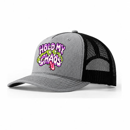 Hold My Chaos Crazy Styles Trucker Hat – Sport Grey Black