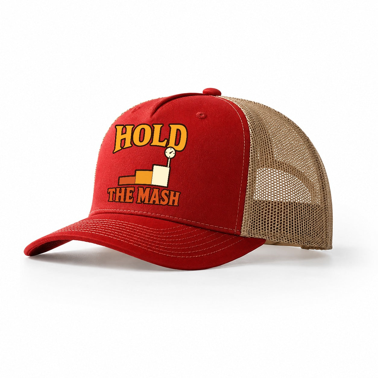 Hold The Mash Homebrewing Trucker Hat – Red Khaki
