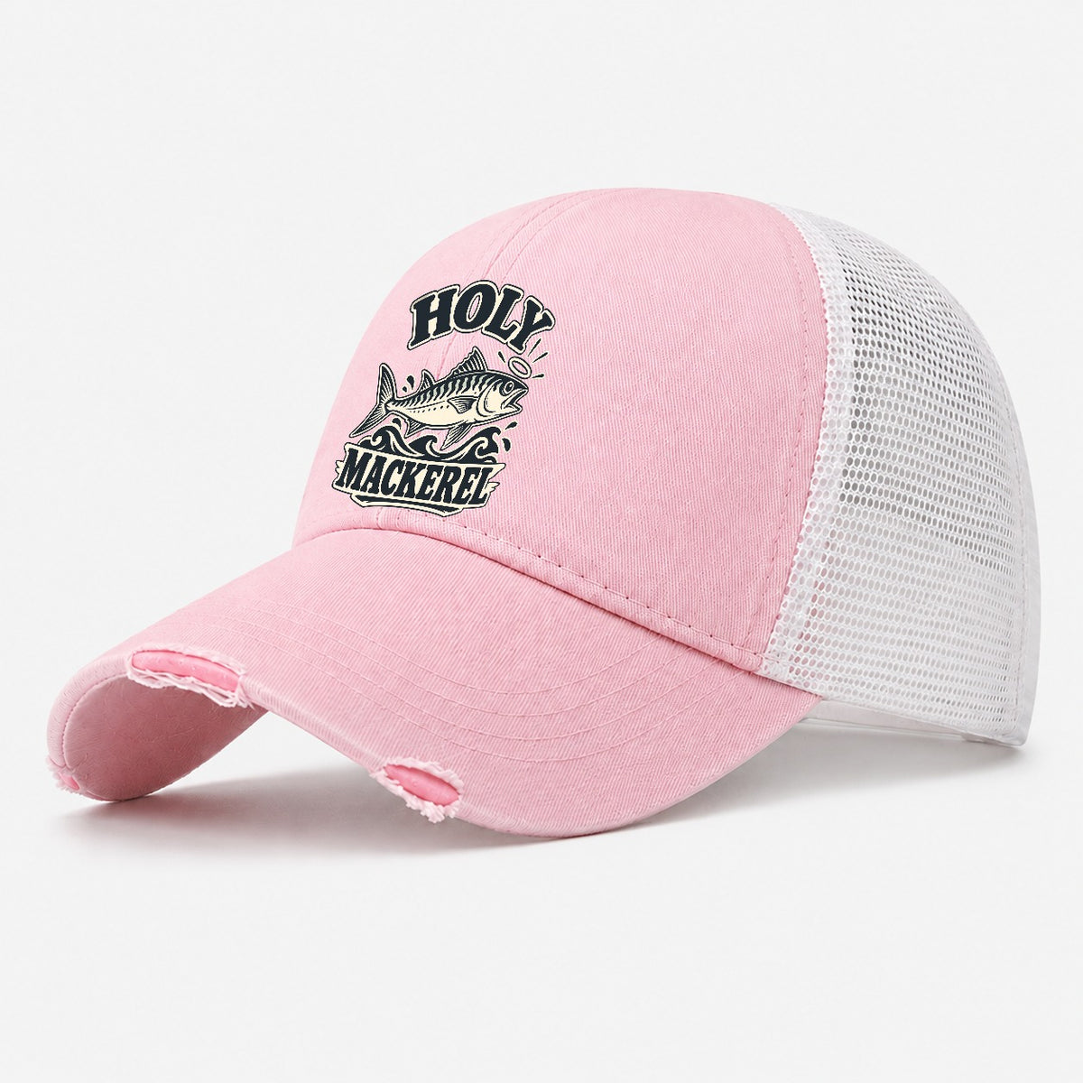 Holy Mackerel Fishing Elegant Washed Trucker Hat – Light Pink