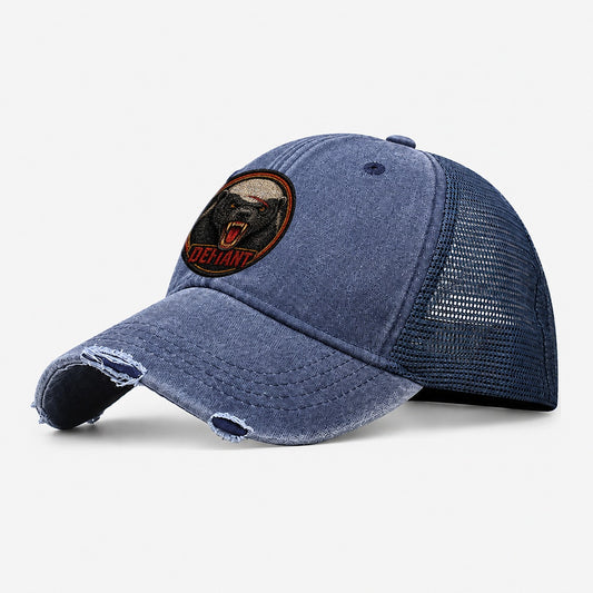 Honey Badger Defiant Badge Washed Trucker Hat – Navy