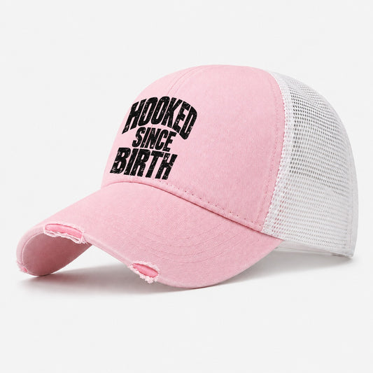 Hooked Since Birth Fishing Club Washed Trucker Hat – Light Pink