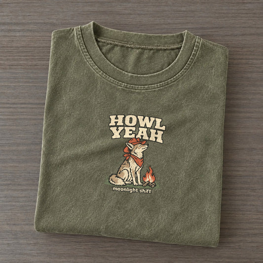 Howl Yeah Cowboy Critters Vintage T-shirt – Army Green