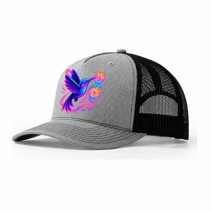 Hummingbird Delivering Miniature Love Letters Tucked Inside Trucker Hat – Sport Grey-Black